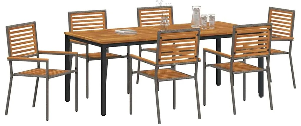 vidaXL Σέτ φαγητού για κήπο 7 pcs Γκρι και Καφέ 200 x 100 x 75 cm
