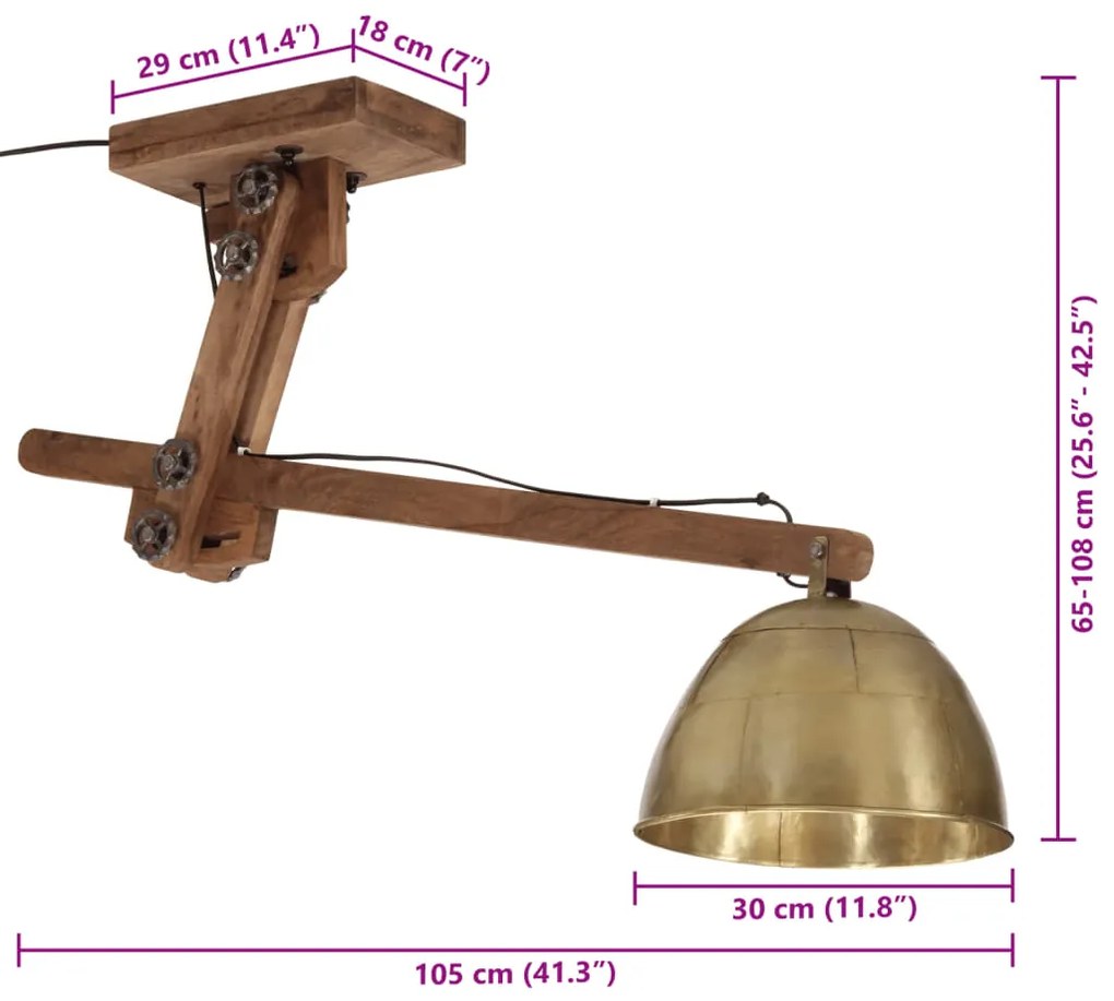 Φωτιστικό Οροφής 25 W Αντικέ Ορείχαλκος 105x30x65-108 εκ. Ε27 - Καφέ