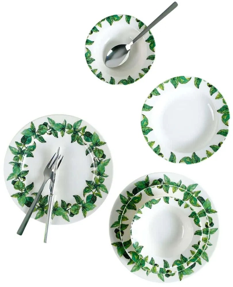 Σερβίτσιο Πιάτα Φαγητού (Σετ 18Τμχ) 868ARY1139 White-Green Hermia 18 τμχ Porcelain