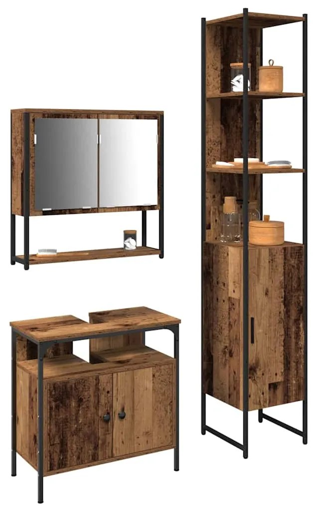 vidaXL Σετ Επίπλων Μπάνιου Άλλο 3 pcs Παλαιό ξύλο 33 x 33 x 185.5 εκ