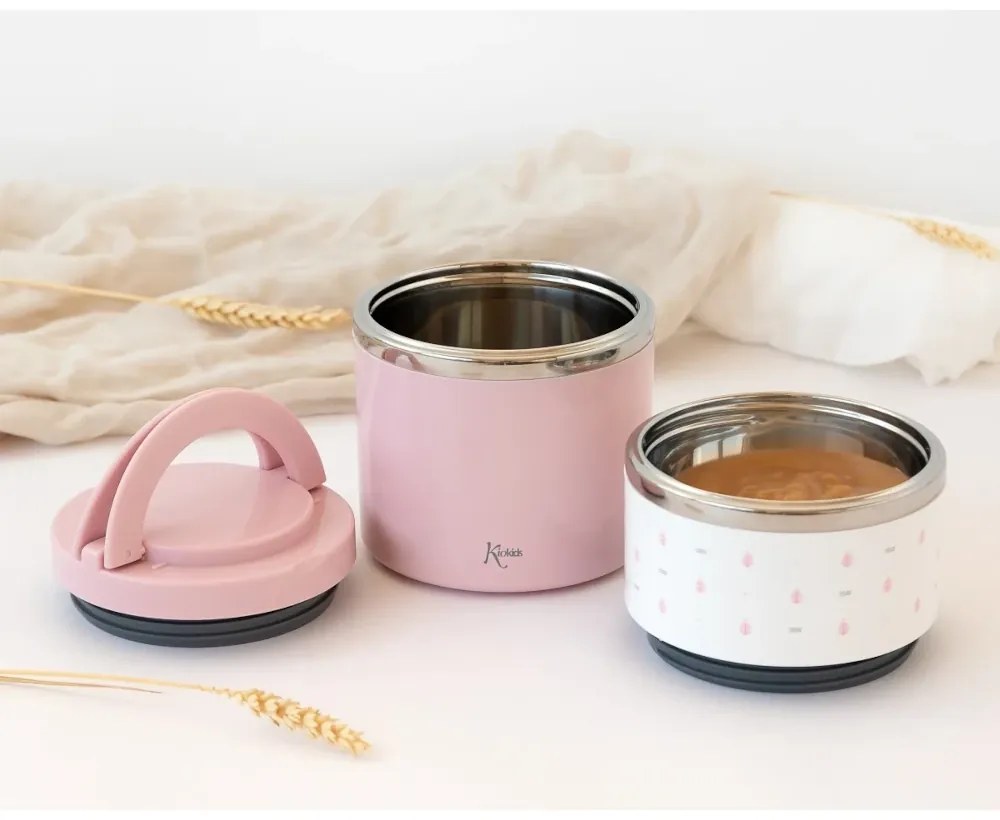 Kiokids Θερμoδοχείο Φαγητού με 2 Θαλάμους Pink 930ml.