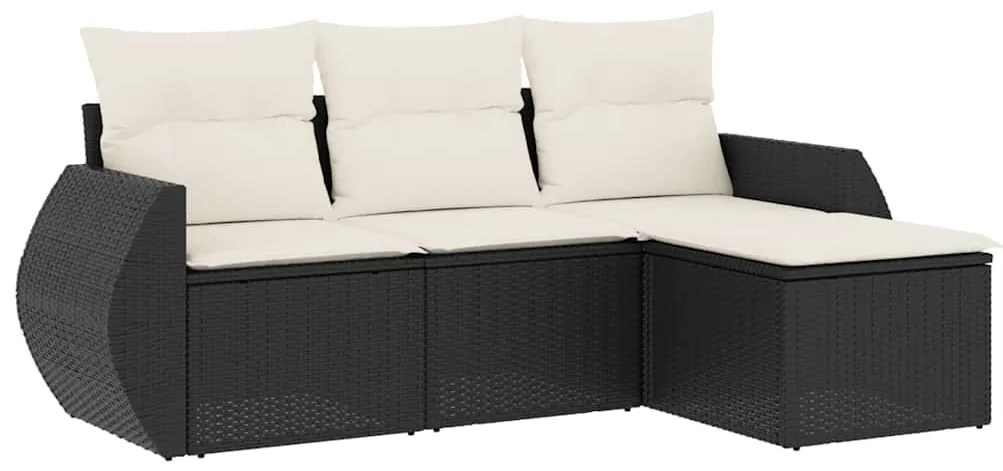 vidaXL Σαλόνι Κήπου Σετ 4 Τεμαχίων με Μαξιλάρια Μαύρο Συνθετικό Ρατάν