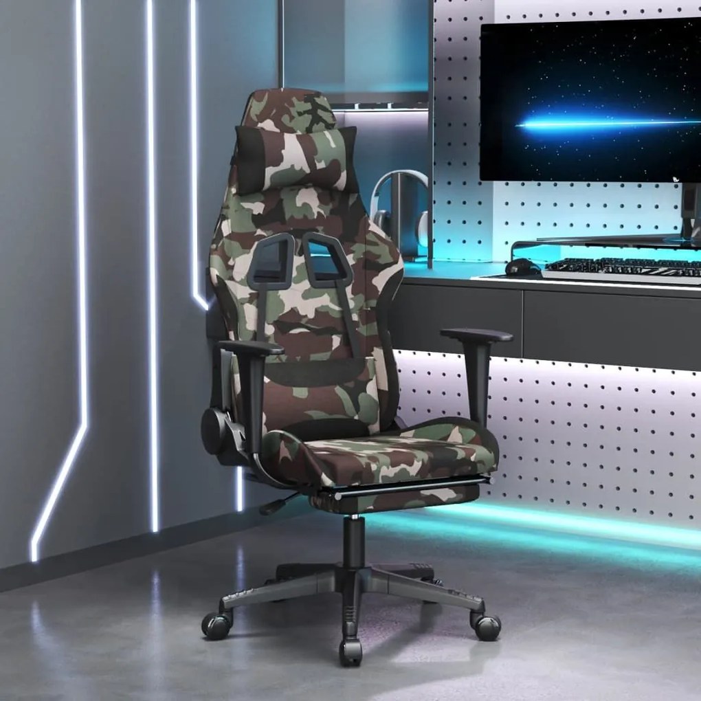 Καρέκλα Μασάζ Gaming Περιστρ. Υποπόδιο Μαύρη/Παραλ. Υφασμάτινη - Πράσινο
