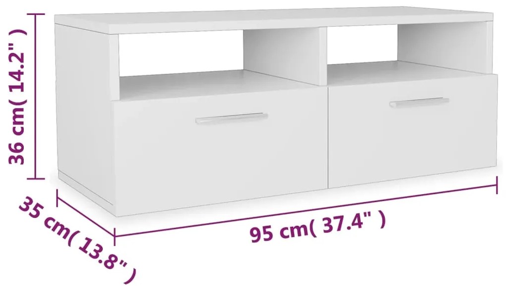 Έπιπλα Τηλεόρασης 2 τεμ. Λευκά 95 x 35 x 36 εκ. από Επεξ. Ξύλο - Λευκό