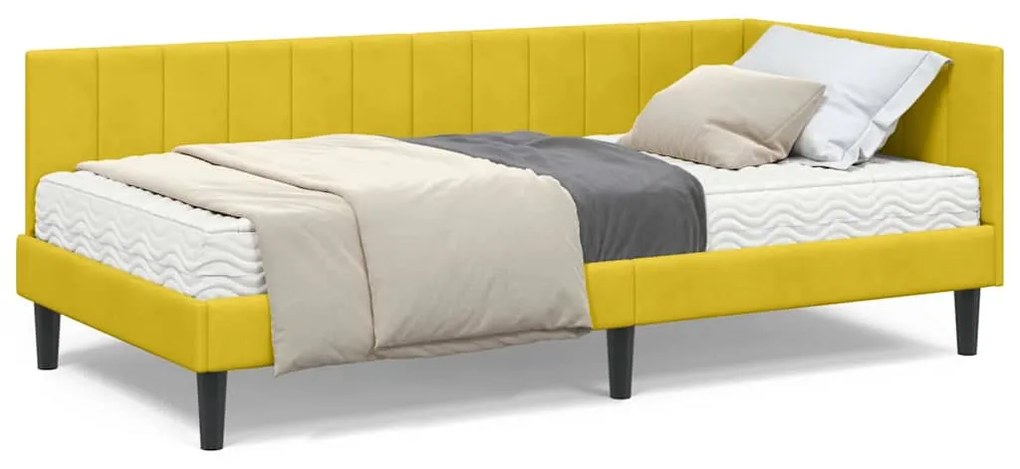 vidaXL Κρεβάτι Γωνίας με στρώμα Κίτρινο 90 x 190 cm Βελούδο