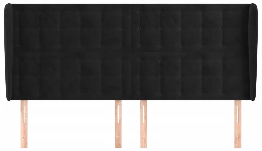 Κεφαλάρι με Πτερύγια Μαύρο 163x23x118/128 εκ. Βελούδινο - Μαύρο