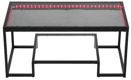 VEVOR Coffee Table, Modern Tempered Glass Coffee Table with Lighting, 2 Tiers Rectangle Glass Center Desk with Open Storage, Minimalist Metal Accent End Desk for Living Room, Office, Easy Assembly