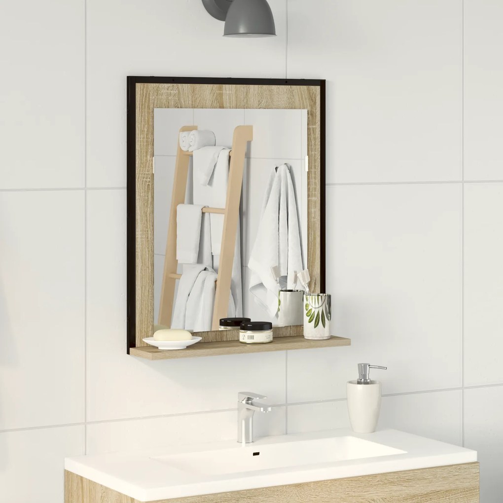 vidaXL Καθρέφτης μπάνιου  με ράφι Sonoma Oak 50x12x60 εκ. Επεξεργασμένο ξύλο