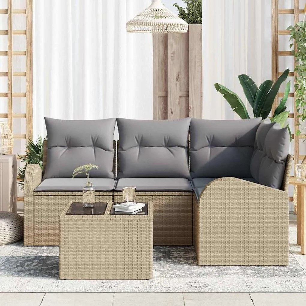 vidaXL Σετ Καναπέ Κήπου με μαξιλάρι 5 pcs Μπεζ Πολυ ράταν