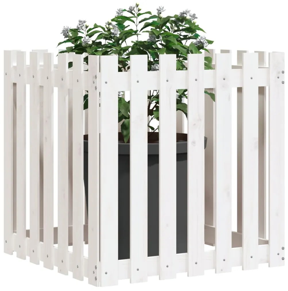 vidaXL Ζαρντινιέρα με Σχέδιο Φράχτη Λευκή 70 x 70 x 70 εκ. Μασίφ Πεύκο