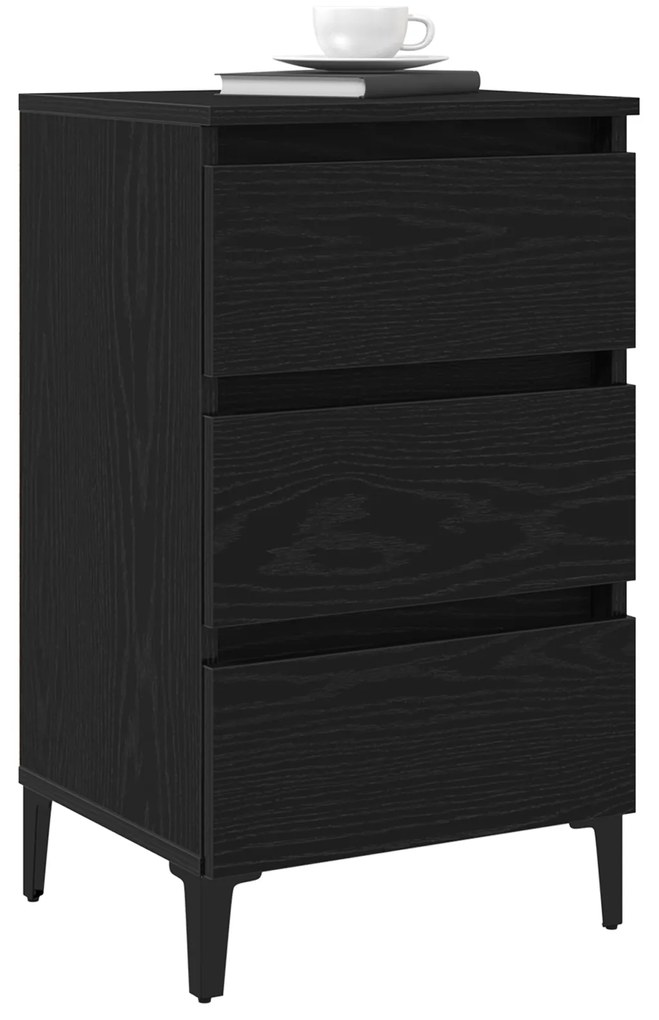 vidaXL κομοδίνο με μεταλλικό πόδι Μαύρο Ξύλο 40x35x69 εκ