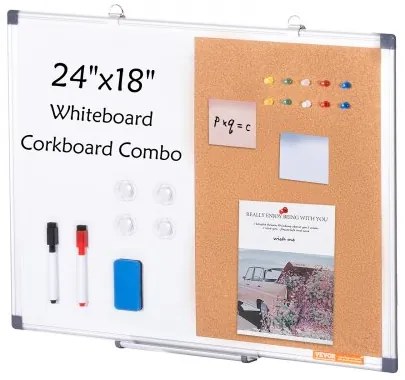 VEVOR 24"x 18" Whiteboard & Cork Board Combo with Aluminum Frame for School Home