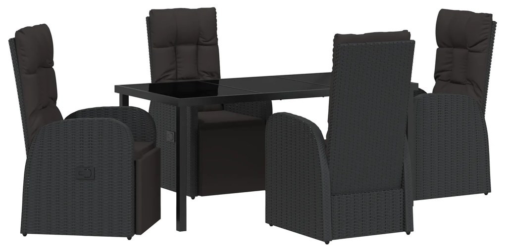 vidaXL Ρυθμιζόμενες Καρέκλες Κήπου 5 pcs Μαύρο 160 x 80 x 73 εκ