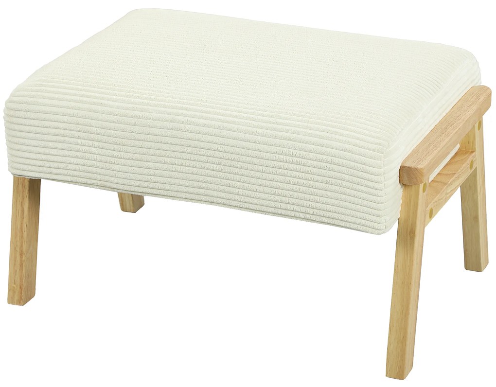 HOMCOM Σκαμπό, Μαλακό Κάθισμα, Ξύλινα Πόδια, Υποπόδιο με Υφή Κορντουρέ, Κρεμ Λευκό