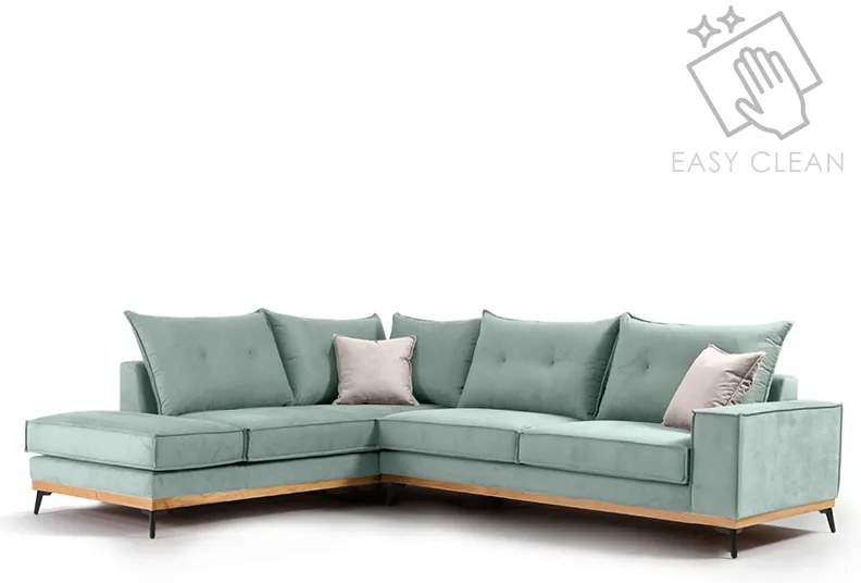 Γωνιακός καναπές δεξιά γωνία Luxury II pakoworld ύφασμα ciel-cream 290x235x95εκ