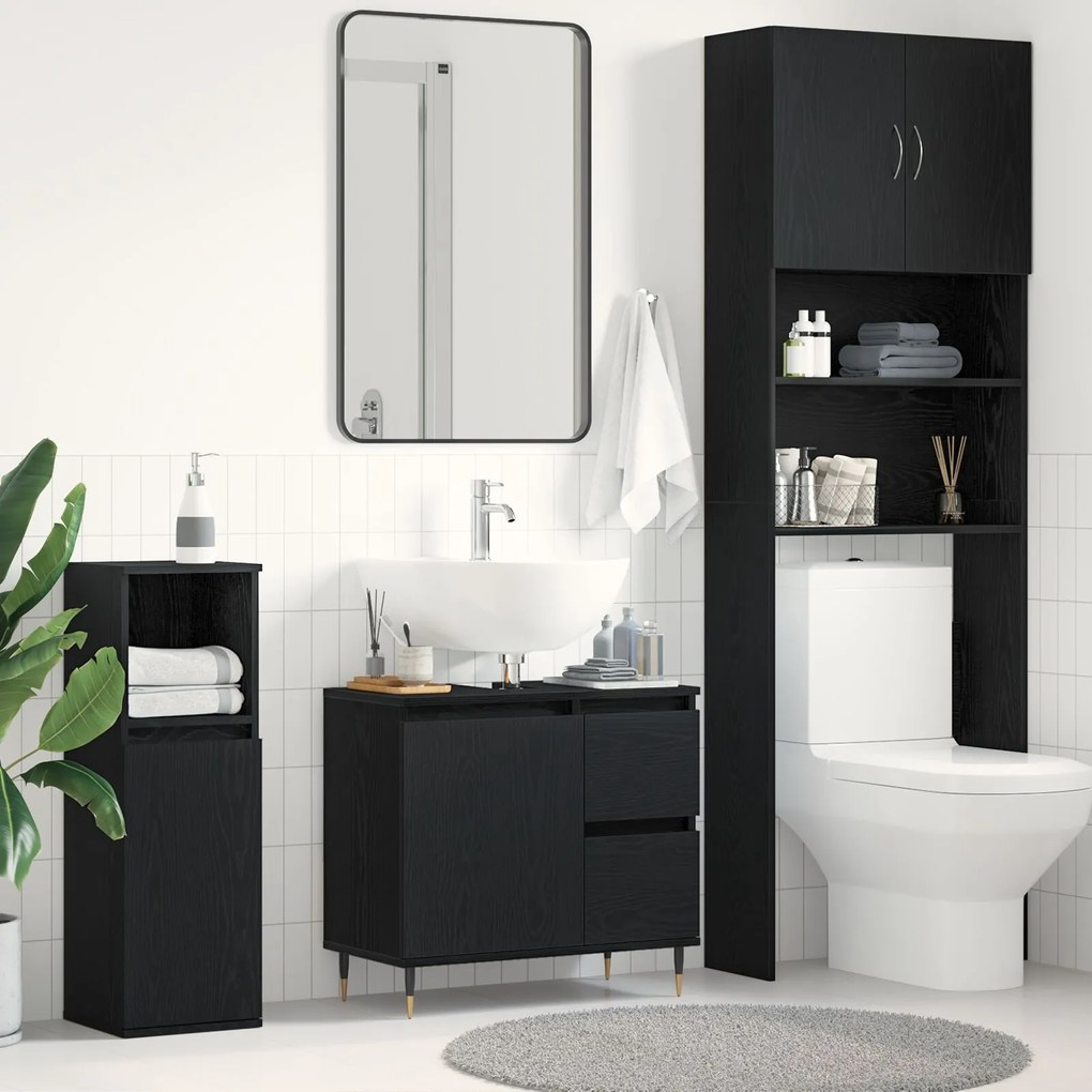 Νιπτήρας Μπάνιου Μαύρο Δρυς 65x33x60 εκ Επεξεργασμένο ξύλο