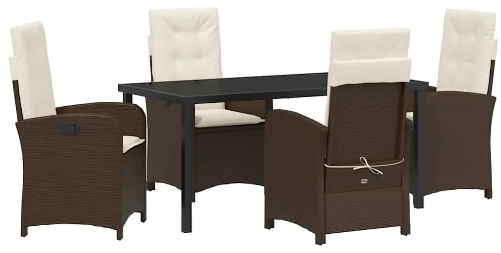 vidaXL Σέτ φαγητού για κήπο με μαξιλάρι 5 pcs Καφέ συνθετικό ρατάν