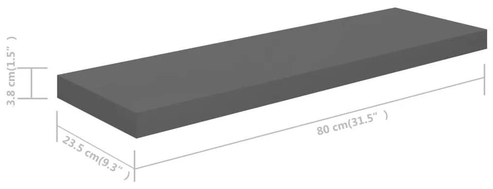 Ράφι Τοίχου Γυαλιστερό Γκρι 80x23,5x3,8 εκ. MDF - Γκρι