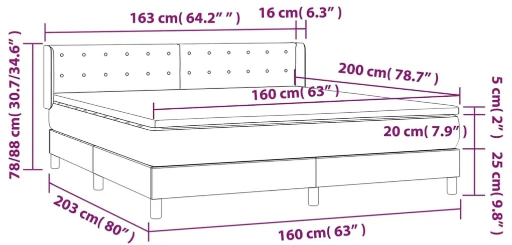 vidaXL Κρεβάτι Boxspring με Στρώμα Μαύρο 160x200 εκ. Υφασμάτινο