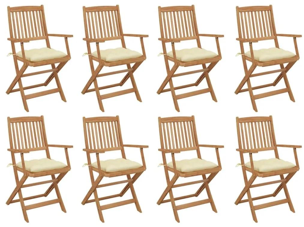 Καρέκλες Εξ. Χώρου Πτυσσόμενες 8 τεμ. Ξύλο Ακακίας &amp; Μαξιλάρια - Λευκό