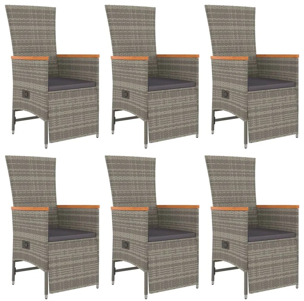 vidaXL Σετ Τραπεζαρίας Κήπου 7 τεμ. Γκρι Συνθ. Ρατάν με Μαξιλάρια