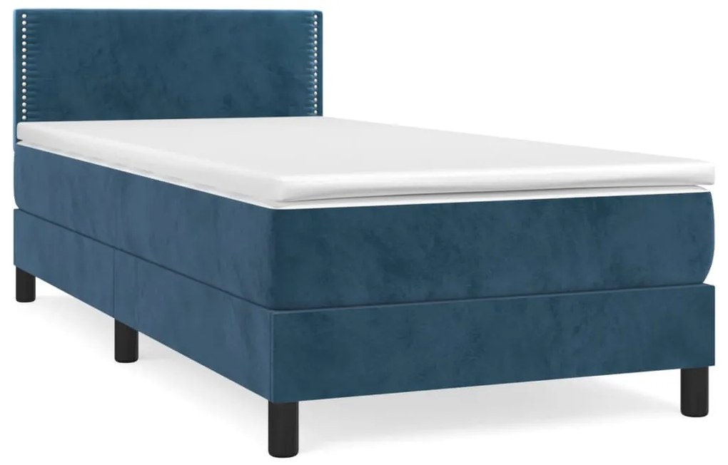 vidaXL Κρεβάτι Boxspring με Στρώμα Σκούρο Μπλε 90x190 εκ. Βελούδινο