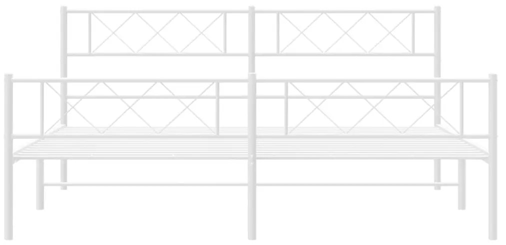 Πλαίσιο Κρεβατιού με Κεφαλάρι&amp;Ποδαρικό Λευκό 193x203εκ. Μέταλλο - Λευκό