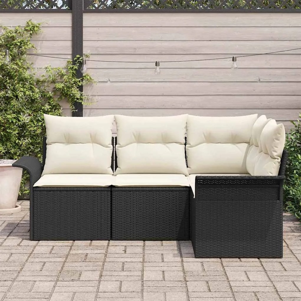 vidaXL Σετ Καναπέ Κήπου με μαξιλάρι 4 pcs Μαύρο Πολυ ράταν