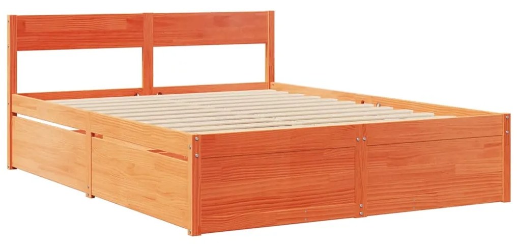 vidaXL Κρεβάτι με Συρτάρια+Στρώμα Καφέ 140x200 εκ. Μασίφ Ξύλο Πεύκου