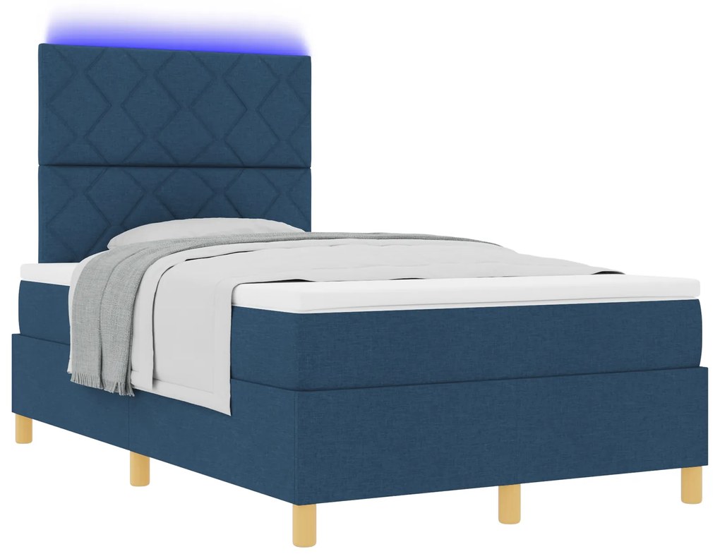 vidaXL Box Spring Bed με Στρώμα & LED Μπλε 120x200 εκ. Ύφασμα