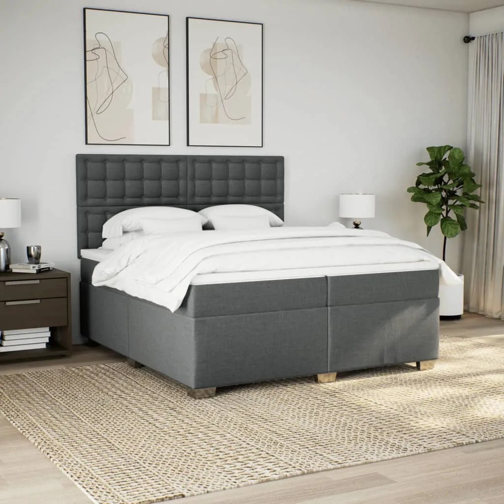 Κρεβάτι Boxspring με Στρώμα Σκούρο Γκρι 200x200 εκ. Υφασμάτινο - Γκρι