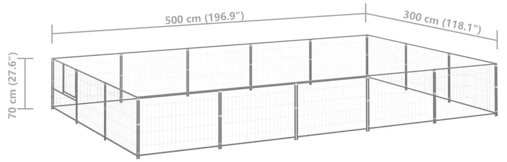 vidaXL Σπιτάκι Σκύλου Ασημί 15 μ² Ατσάλινο