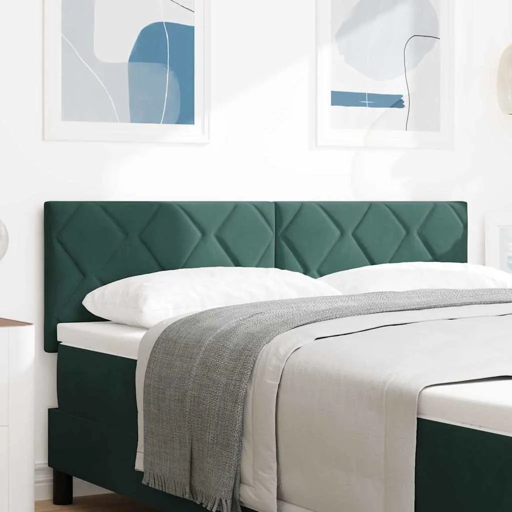 vidaXL LED Κεφαλάρι με φώτα λωρίδας LED Σκούρο πράσινο 144 cm Βελούδο