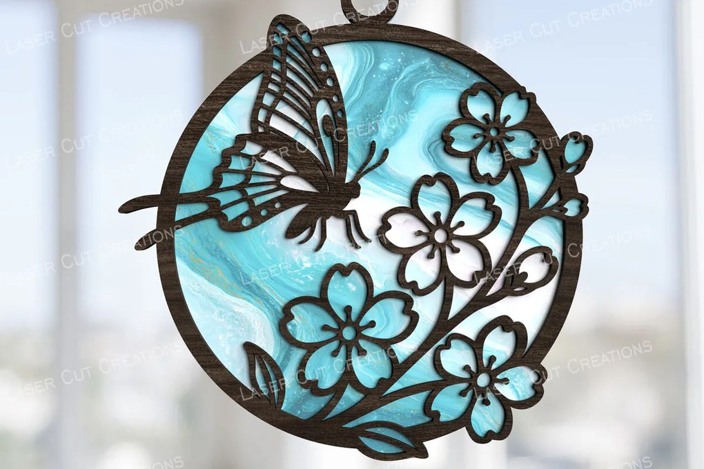 Intra απο ξύλο plywood 3mm-4mm πάχος Butterfly Flower Suncatcher Δίασταση 30x20 cm INTRAFABR-123180227