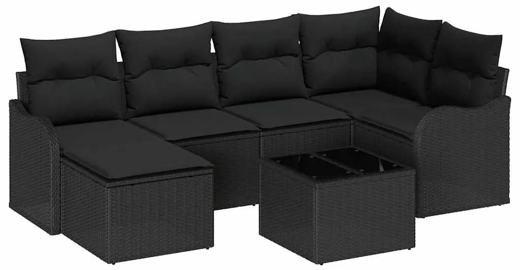 vidaXL Σετ Καναπέ Κήπου με μαξιλάρι 7 pcs Μαύρο Πολυ ράταν