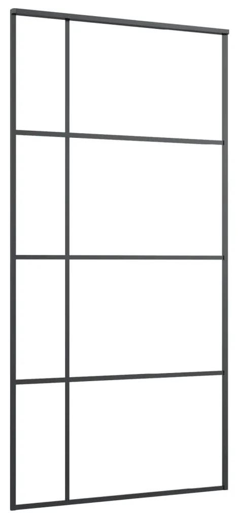 Συρόμενη Πόρτα Μαύρη 102,5 x 205 εκ. από Γυαλί ESG / Αλουμίνιο - Μαύρο
