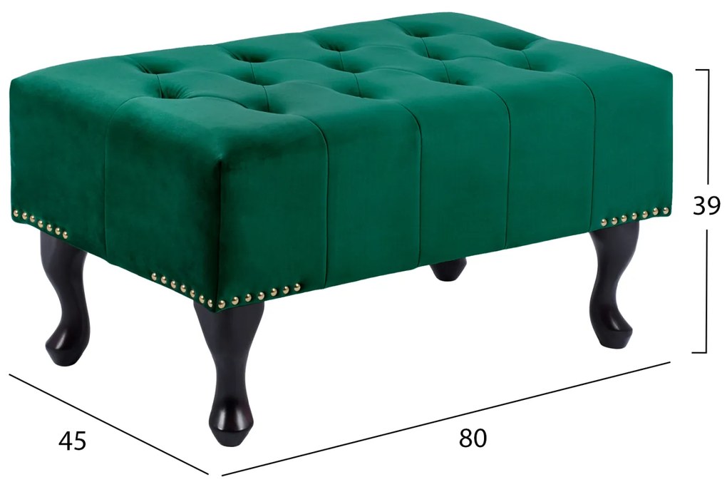 Ταμπουρέ T.Chesterfield Emma Κυπαρίσσι Βελούδο-Μαύρα Πόδια 80x45x40Υ εκ.