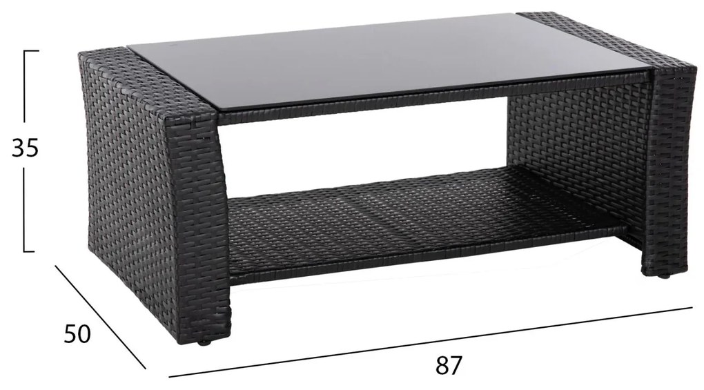 Σετ Κήπου Σαλόνι THORE 4 τεμ με Μαύρο Rattan &amp; Μπέζ Μαξιλάρια