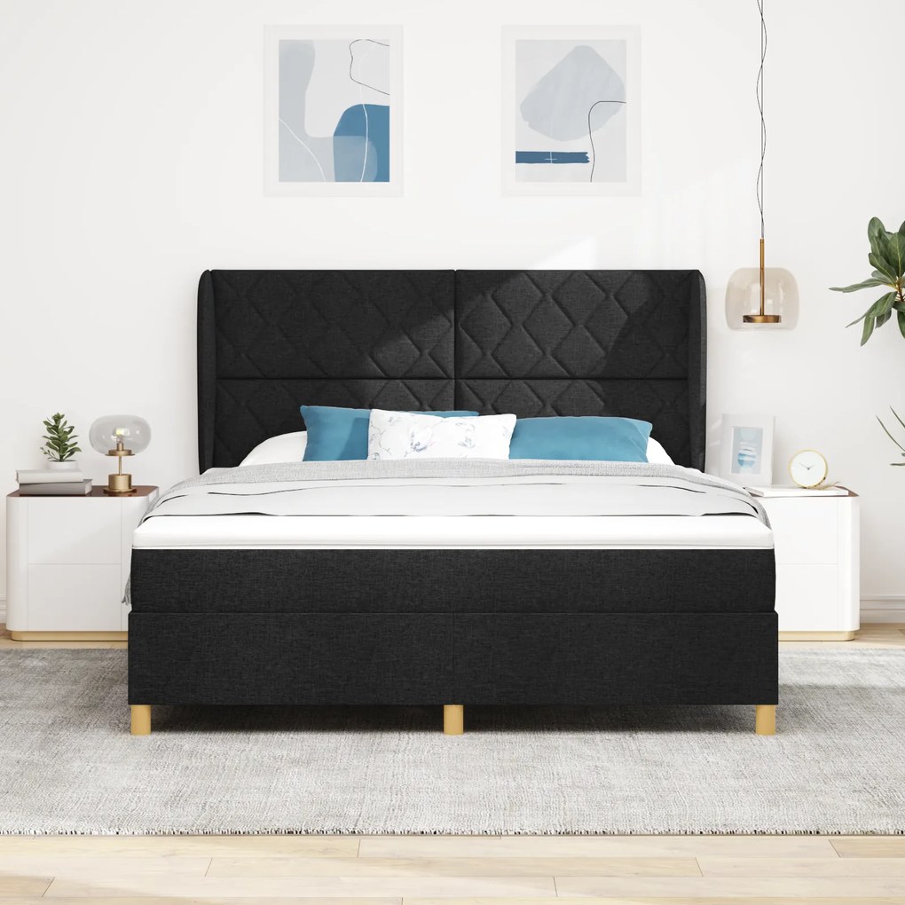 vidaXL Κλίνη με Ματράζ Μαύρη 180x200 εκ. Υφάσματος