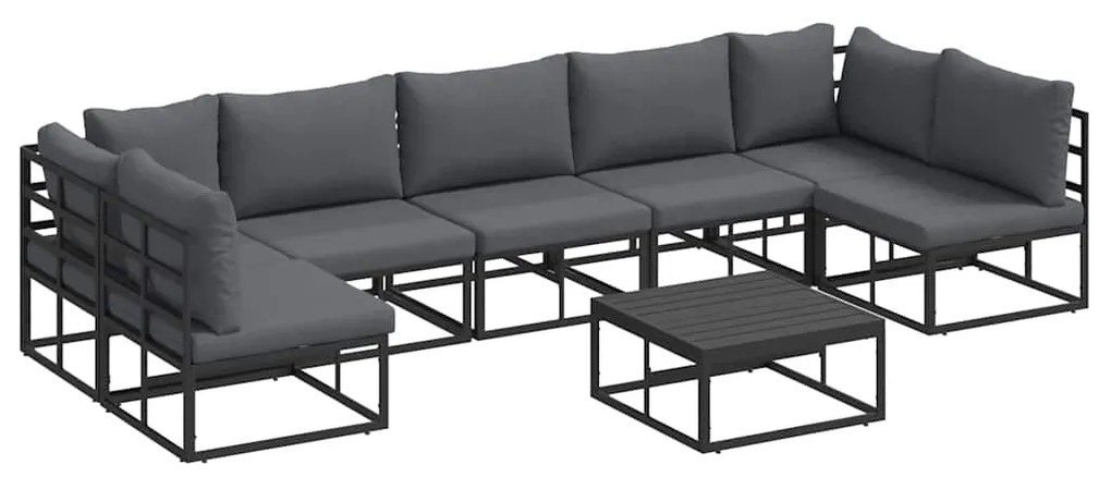 vidaXL Σετ Καναπέ Κήπου με μαξιλάρι 8 pcs Μαύρο Αλουμίνιο