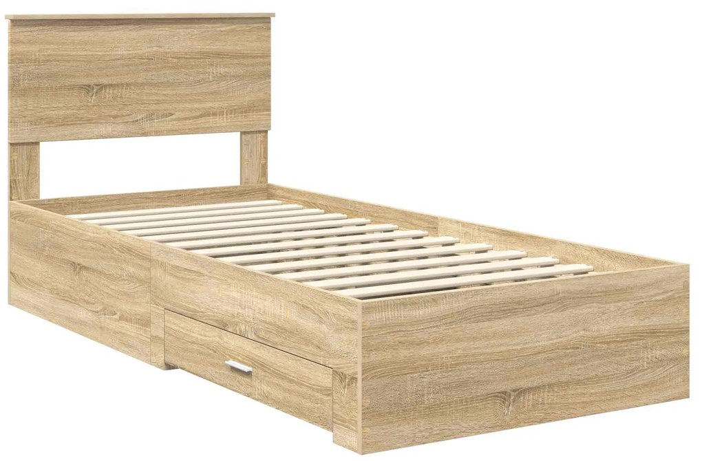 vidaXL Σκελετός Κρεβατιού Σονομά Δρύινο και Ασημί 75 x 190 cm