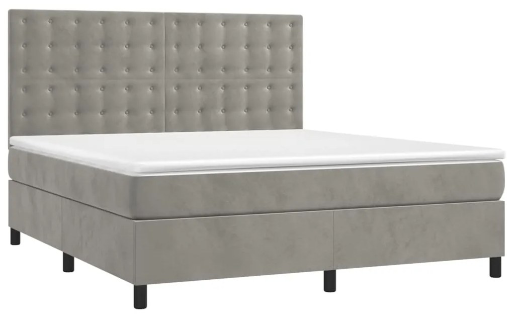vidaXL Κρεβάτι Boxspring με Στρώμα &amp; LED Αν.Γκρι 180x200 εκ. Βελούδινο