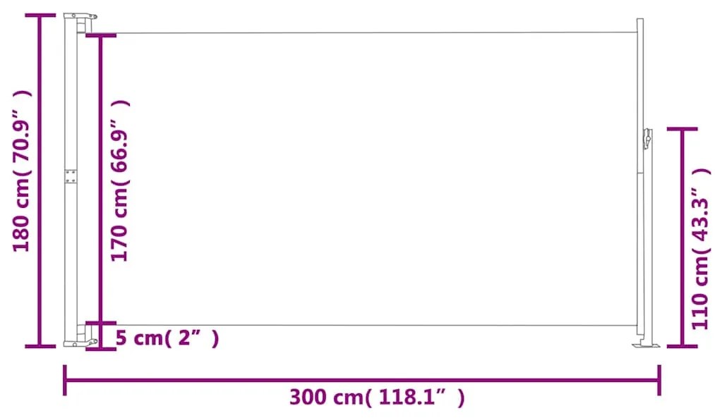 vidaXL Σκίαστρο Πλαϊνό Συρόμενο Βεράντας Καφέ 180 x 300 εκ.