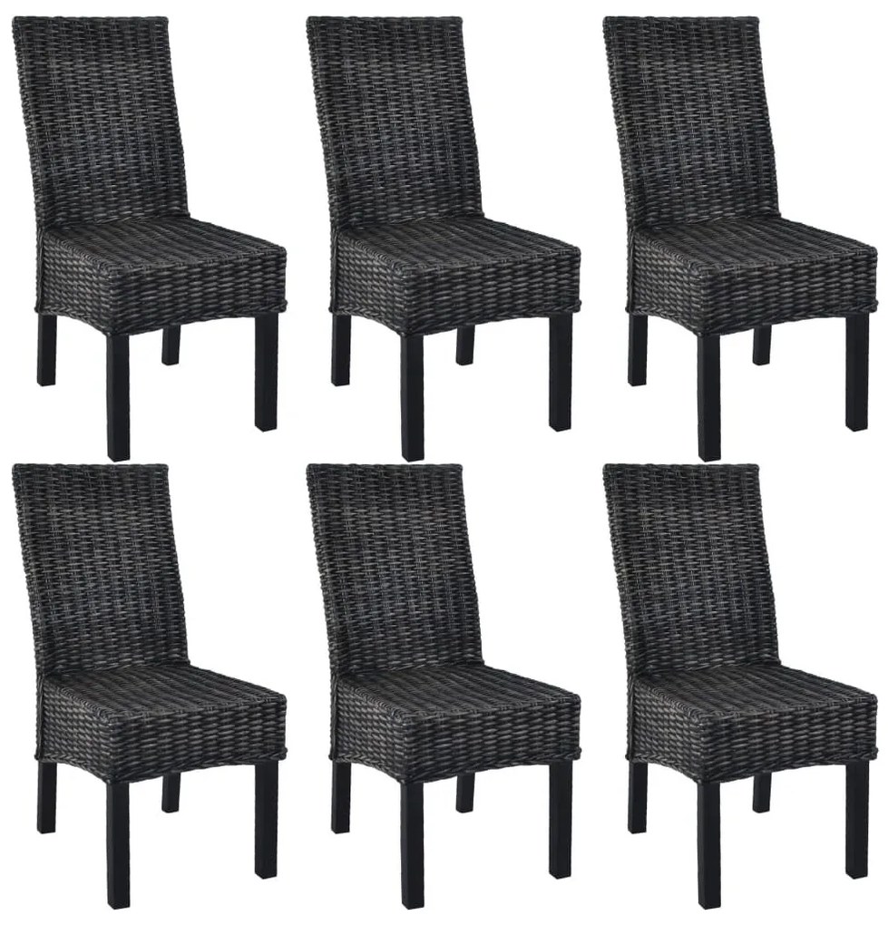 Καρέκλες Τραπεζαρίας 6 τεμ. Μαύρες Ρατάν Kubu και Ξύλο Μάνγκο - Μαύρο