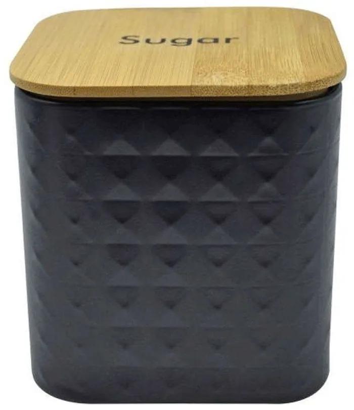 Βάζο Ζάχαρης Με Bamboo Καπάκι Sugar 824656 11,5x11,5x13cmBlack-Natural Ankor Μέταλλο,Bamboo