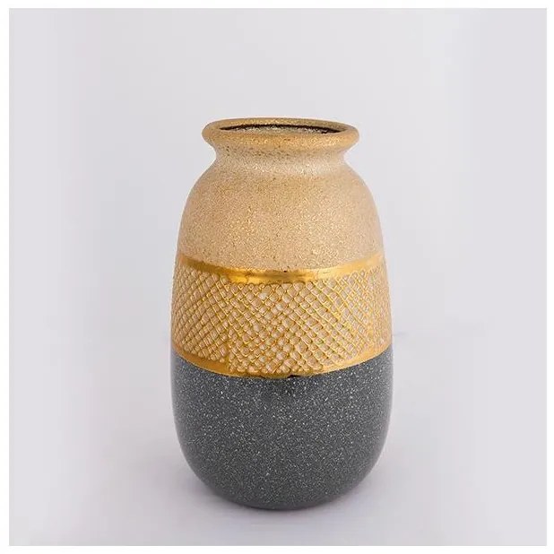Βάζο Κεραμικό Χρυσό &amp; Γκρι 15.5x15.5x25.5cm 752-20283 Estheti-752-20283-Γκρι 752-20283