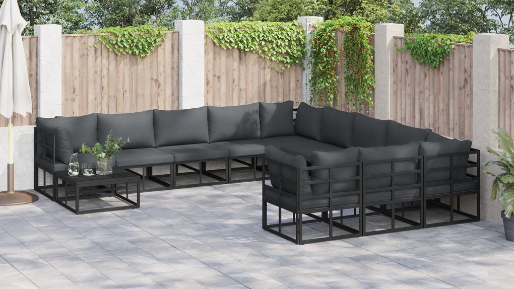 vidaXL Σετ Καναπέ Κήπου με μαξιλάρι 11 pcs Μαύρο Αλουμίνιο
