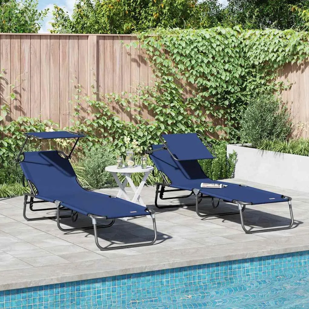 vidaXL Πτυσσόμενη ξαπλώστρα 2 pcs Μπλε 190 x 57 x 81 εκ. oxford