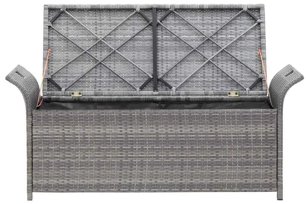 vidaXL Πάγκος Αποθήκευσης Γκρι 138 εκ. Συνθετικό Ρατάν με Μαξιλάρι