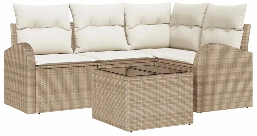 vidaXL Σετ Καναπέ Κήπου με μαξιλάρι 5 pcs Μπεζ Πολυ ράταν